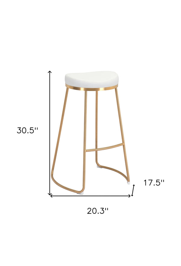 Set of Two 31 White And Gold Steel Backless Bar Height Bar Chairs