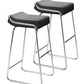 Set of Two 32" Black And Silver Faux Leather And Steel Backless Bar Height Bar Chairs