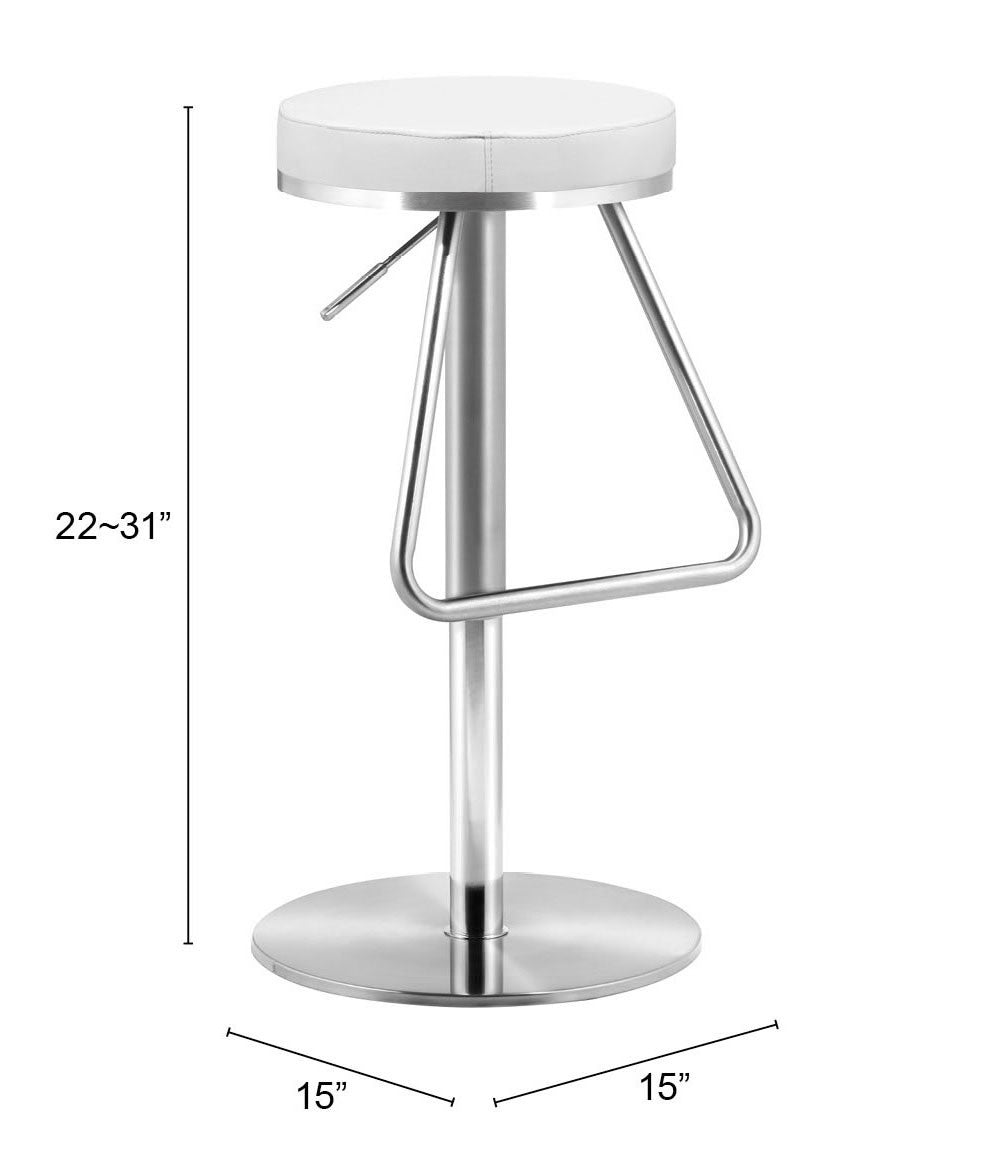 31" White And Silver Steel Swivel Backless Bar Height Bar Chair