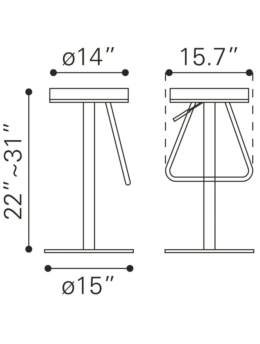 31" White And Silver Steel Swivel Backless Bar Height Bar Chair