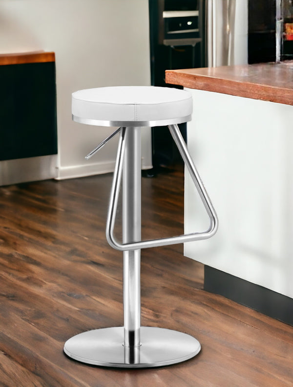 31 White And Silver Steel Swivel Backless Bar Height Bar Chair