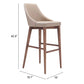 30" Beige And Brown Solid Wood Low Back Bar Height Bar Chair