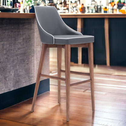 30" Gray And Brown Solid Wood Low Back Bar Height Bar Chair