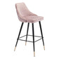 30" Pink And Black Velvet And Steel Bar Height Bar Chair