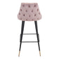 30" Pink And Black Velvet And Steel Bar Height Bar Chair