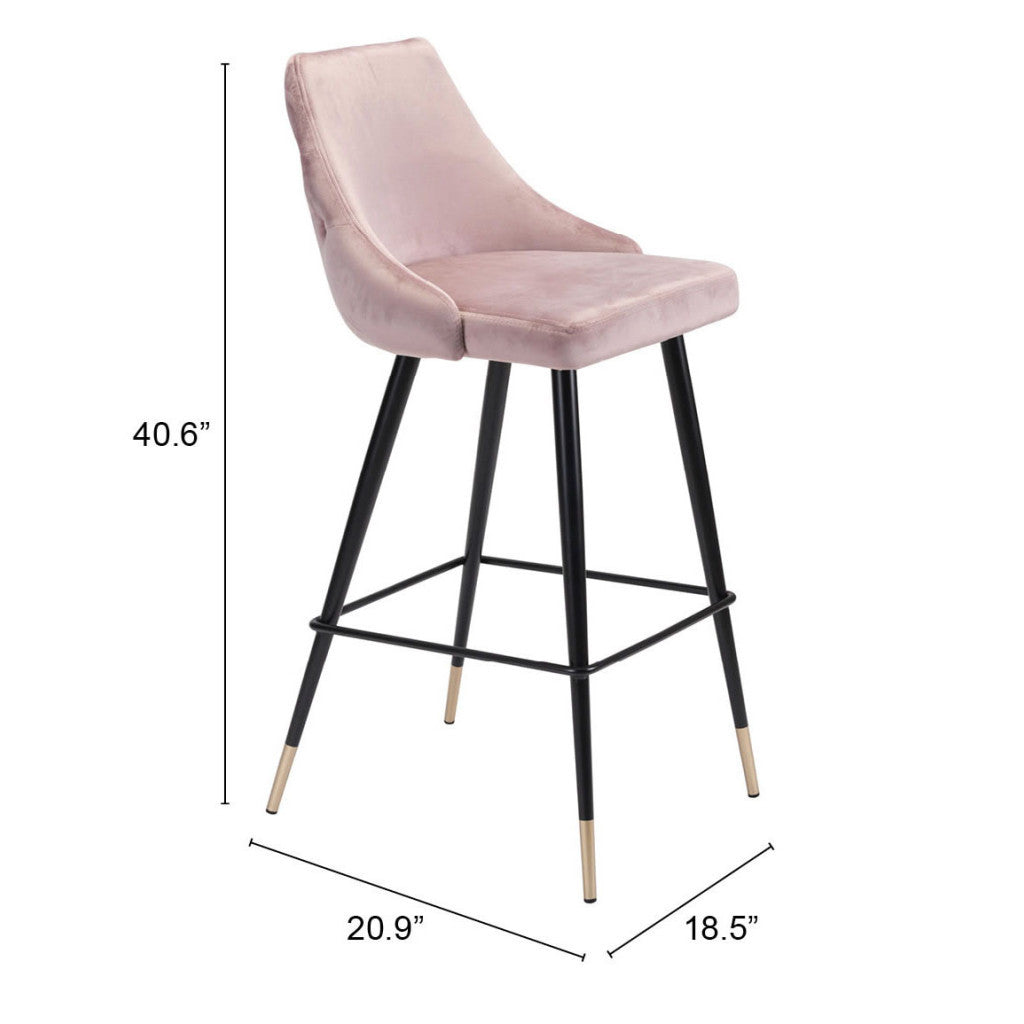 30" Pink And Black Velvet And Steel Bar Height Bar Chair