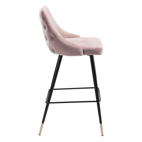 30 Pink And Black Velvet And Steel Bar Height Bar Chair