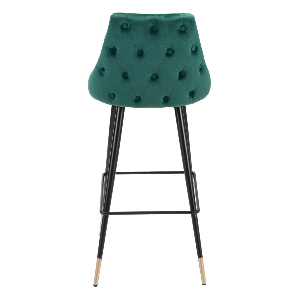 30" Green And Black Steel Low Back Bar Height Bar Chair