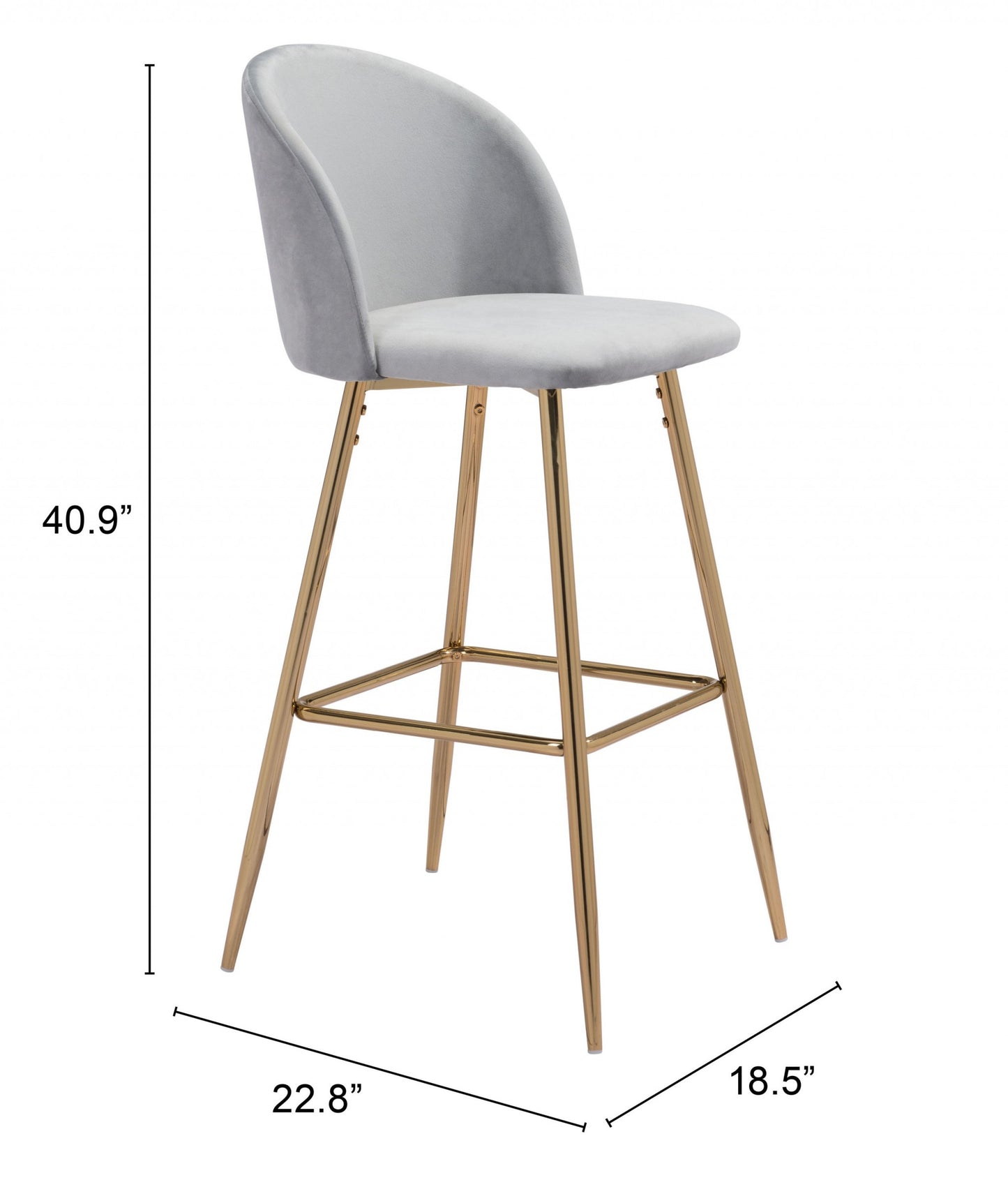 30" Gray And Gold Steel Low Back Bar Height Bar Chair