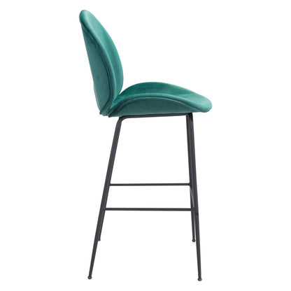 31" Green And Black Steel Low Back Bar Height Bar Chair