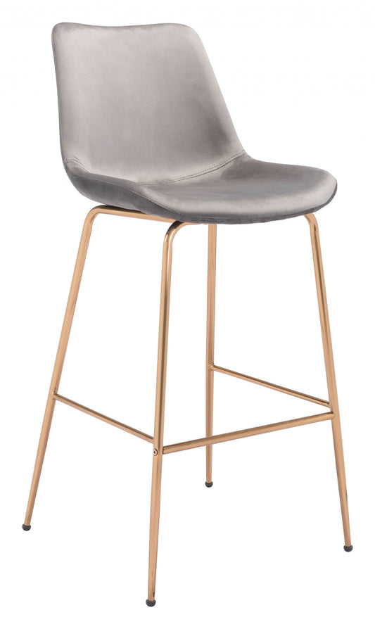 31" Gray And Copper Steel Low Back Bar Height Bar Chair