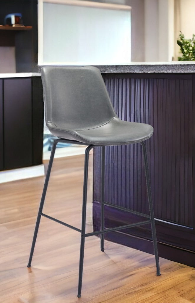 31 " Gray And Black Steel Low Back Bar Height Bar Chair