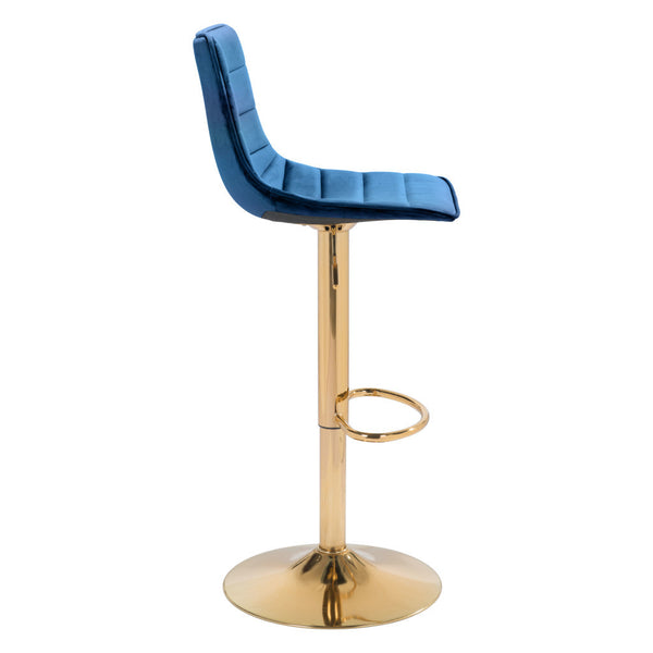 24 Dark Blue And Gold Steel Low Back Counter Height Bar Chair