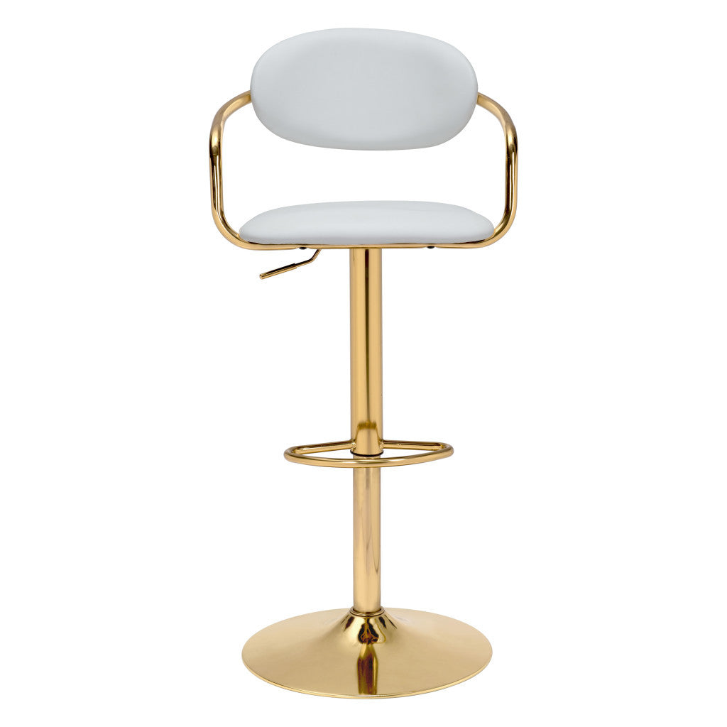 Adjustable Height White And Gold Steel Swivel Low Back Counter Height Bar Chair