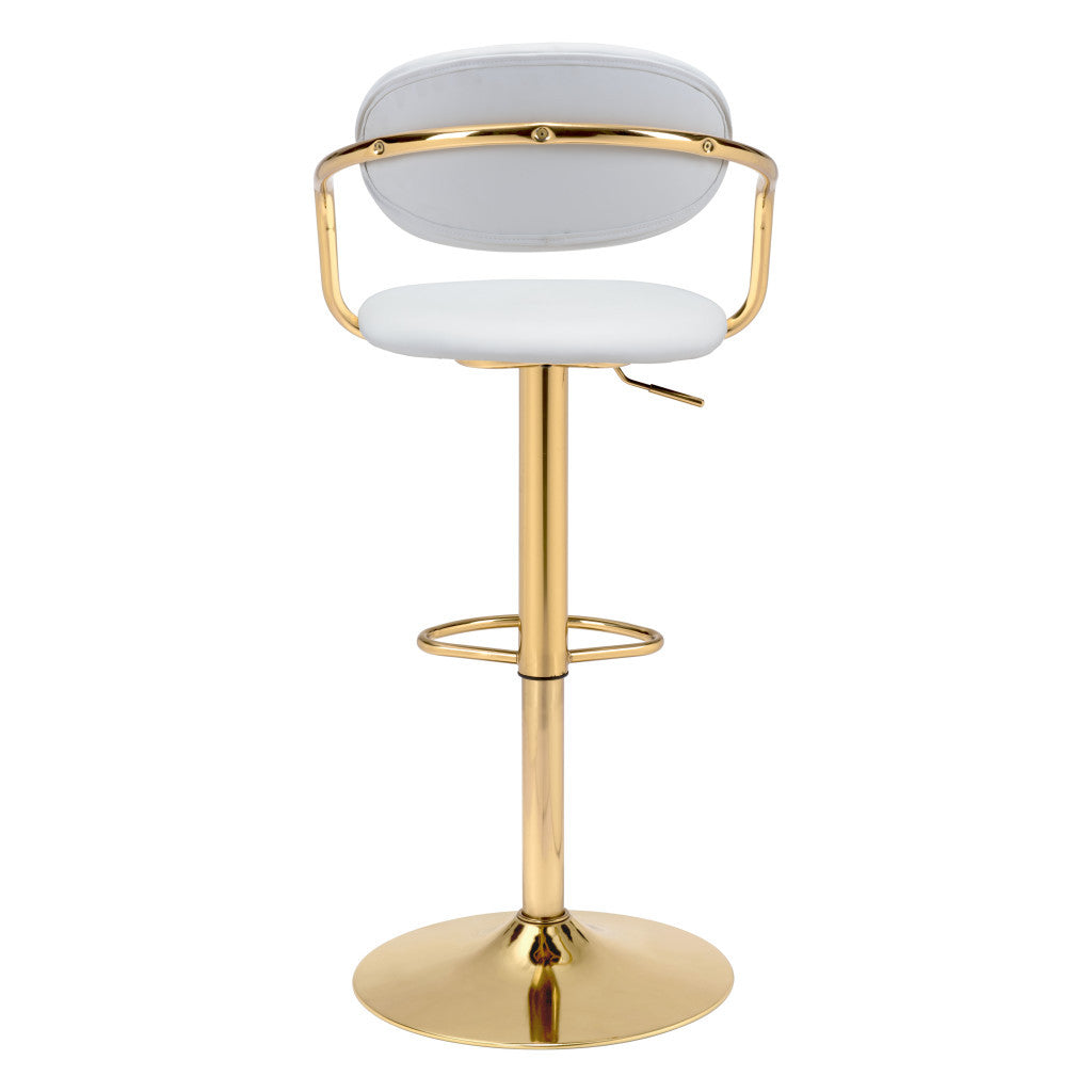 Adjustable Height White And Gold Steel Swivel Low Back Counter Height Bar Chair