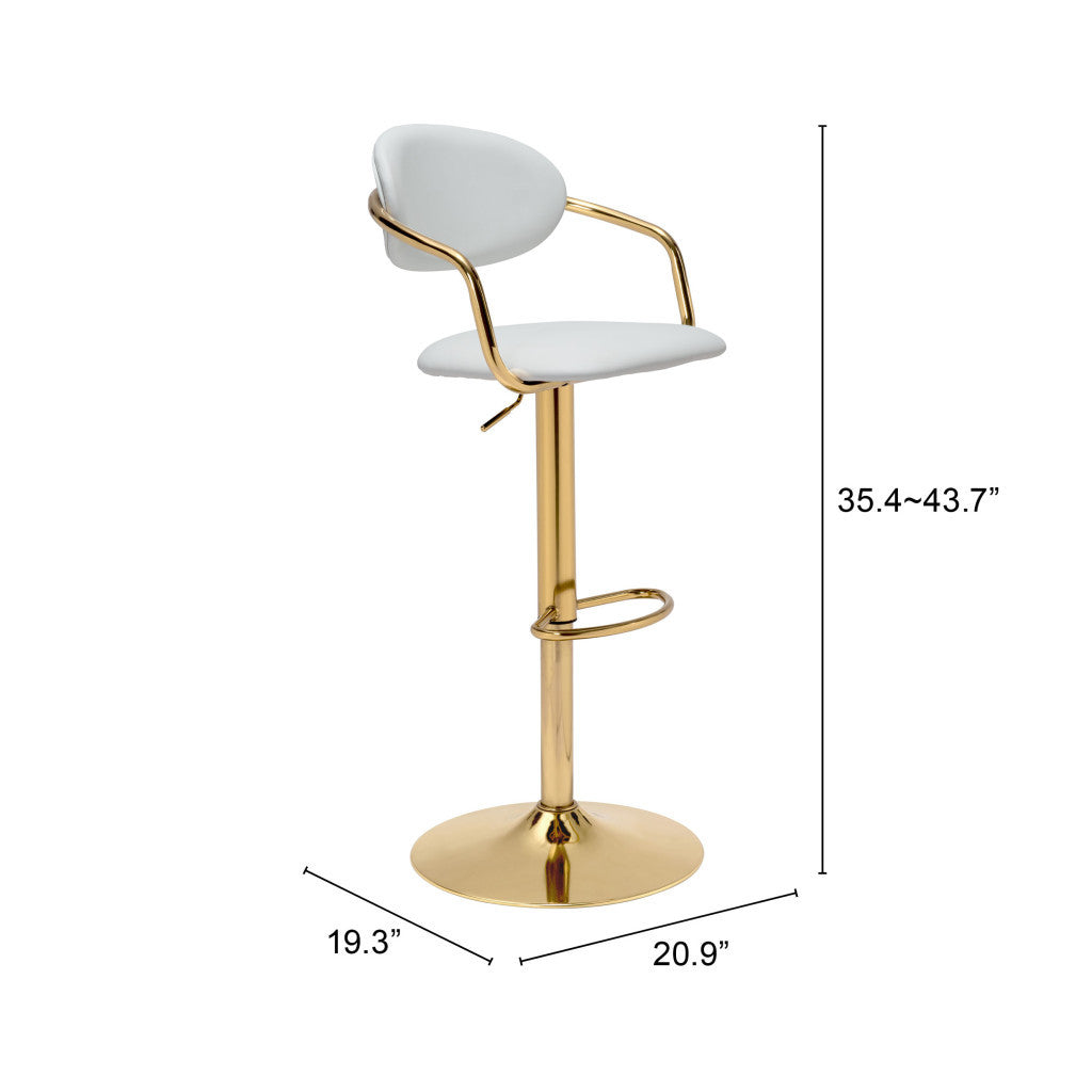 Adjustable Height White And Gold Steel Swivel Low Back Counter Height Bar Chair