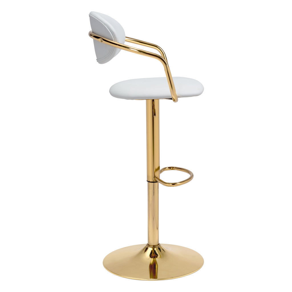 Adjustable Height White And Gold Steel Swivel Low Back Counter Height Bar Chair