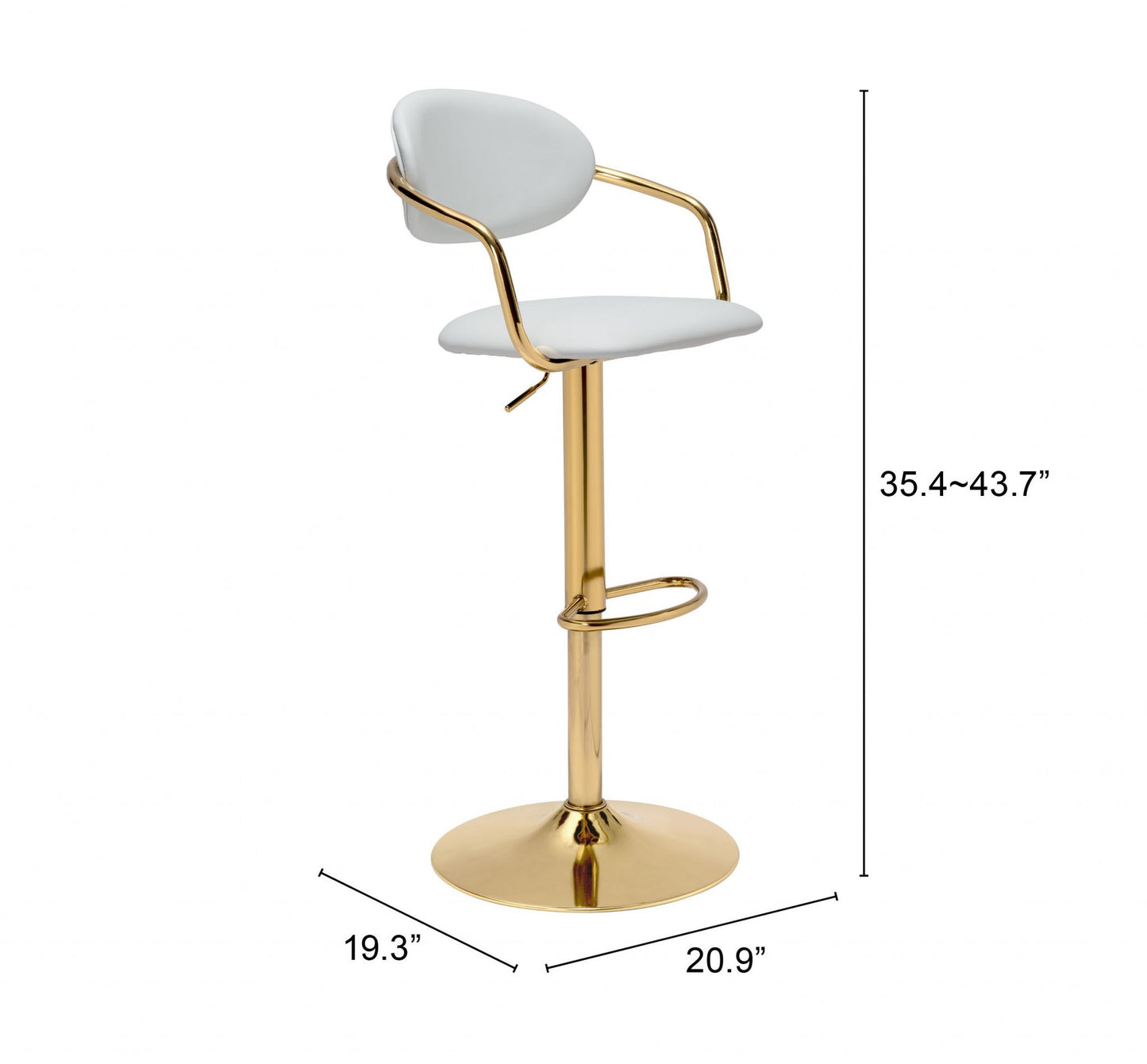 Adjustable Height White And Gold Steel Swivel Low Back Counter Height Bar Chair