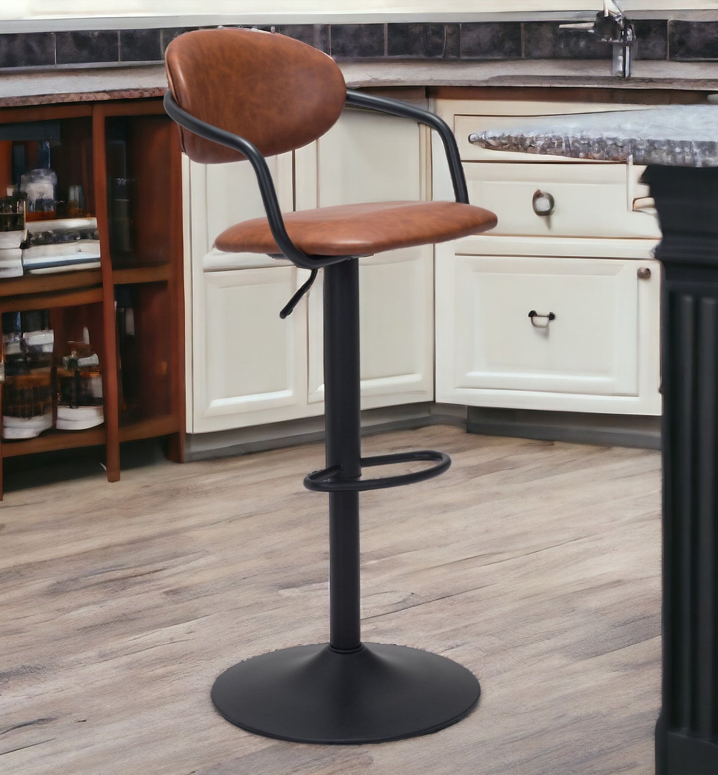 Adjustable Height Brown And Black Steel Swivel Low Back Counter Height Bar Chair