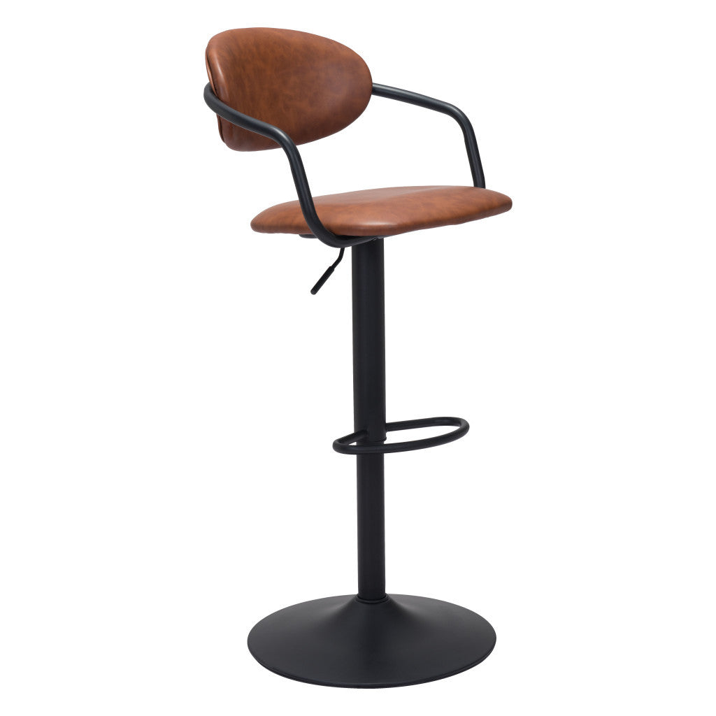 Adjustable Height Brown And Black Steel Swivel Low Back Counter Height Bar Chair