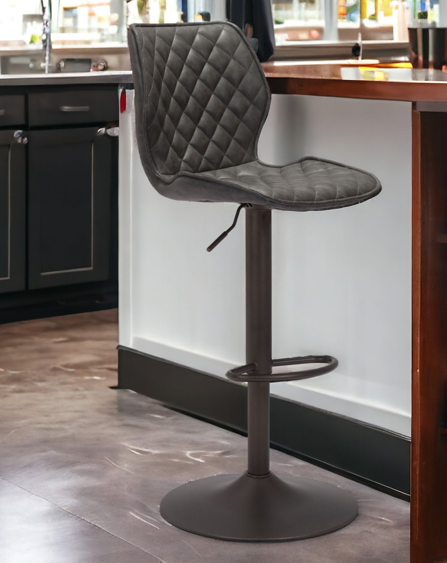 Adjustable Height Gray And Black Steel Swivel Low Back Counter Height Bar Chair