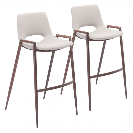 Set of Two 29 " Beige And Brown Steel Low Back Bar Height Bar Chairs