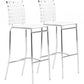 Set of Two 29" White And Silver Steel Low Back Bar Height Bar Chairs