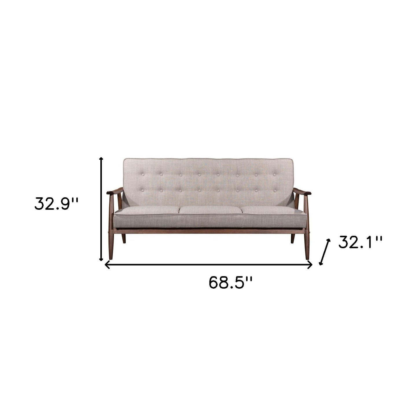 69" Beige Polyester Sofa With Brown Legs