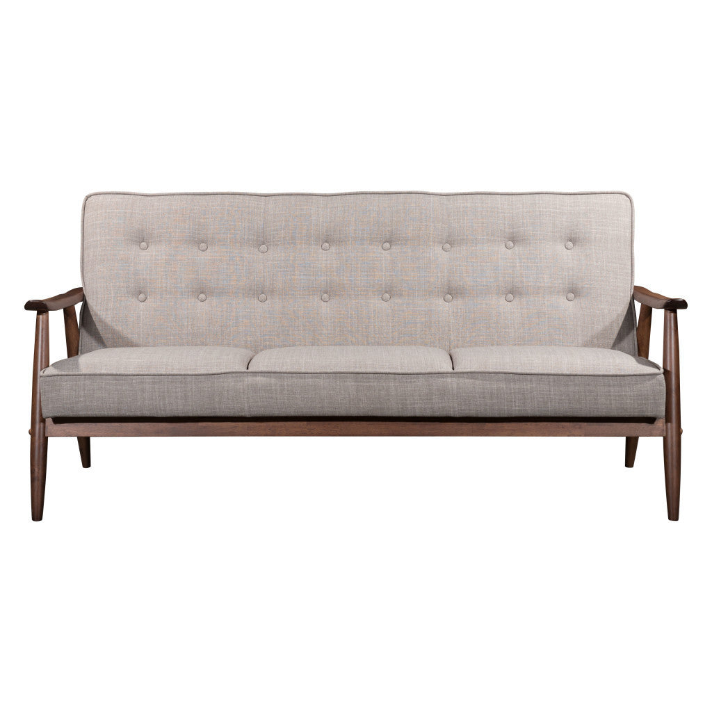 69" Beige Polyester Sofa With Brown Legs