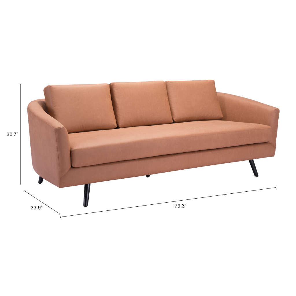 79" Brown Faux Leather Sofa With Black Legs