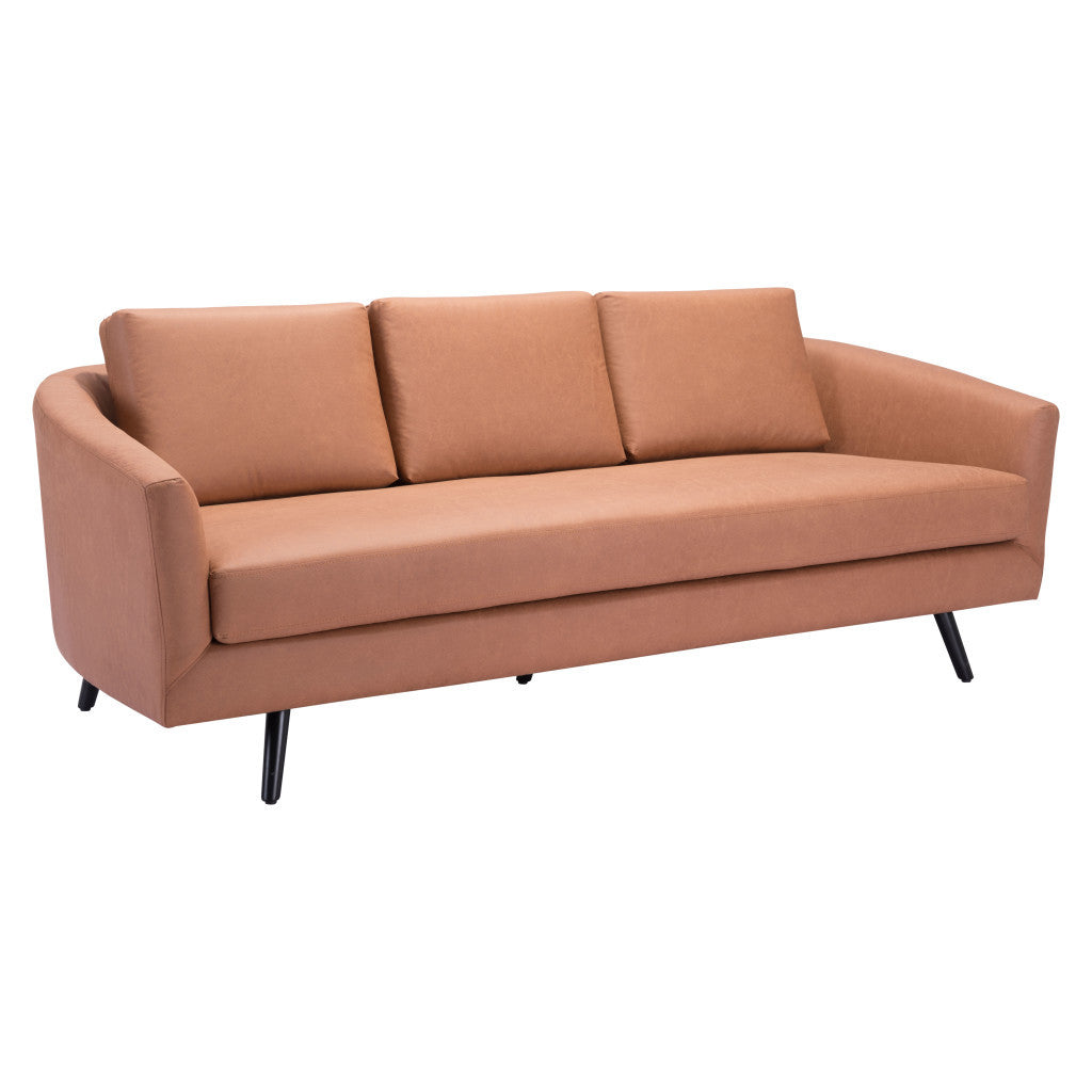 79" Brown Faux Leather Sofa With Black Legs