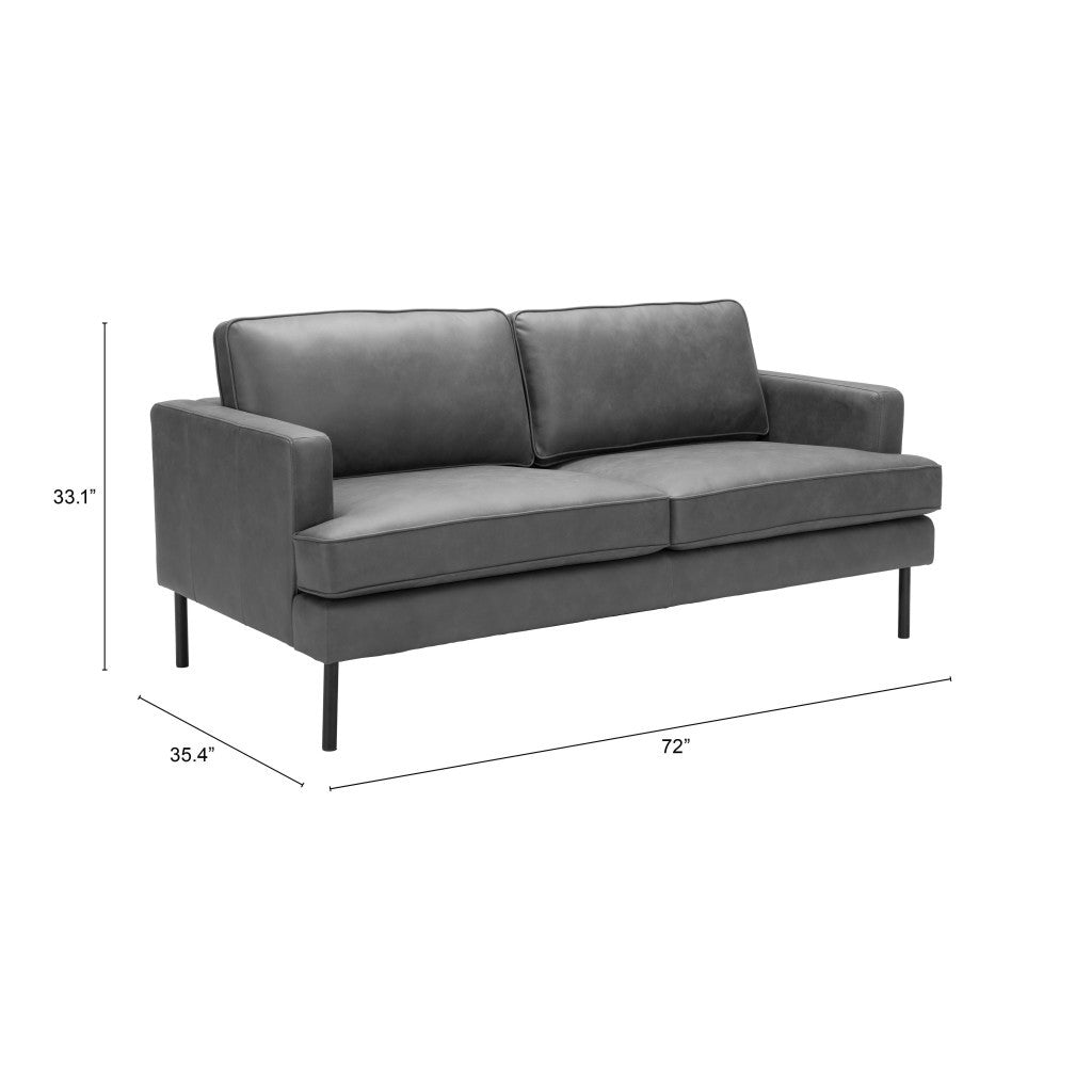 72" Gray Polyester Sofa With Black Legs