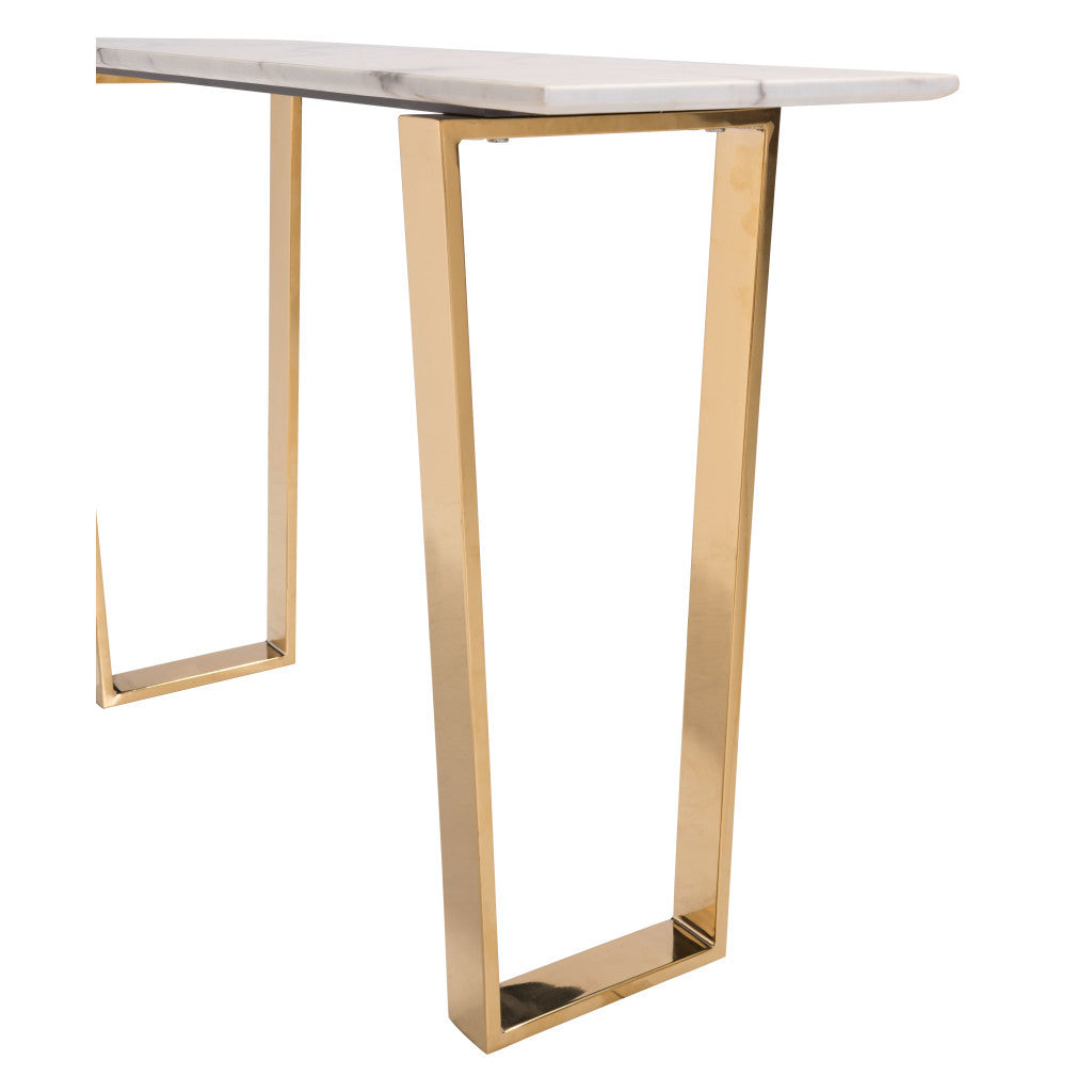 Designer's Choice White Faux Marble and Gold Console Table