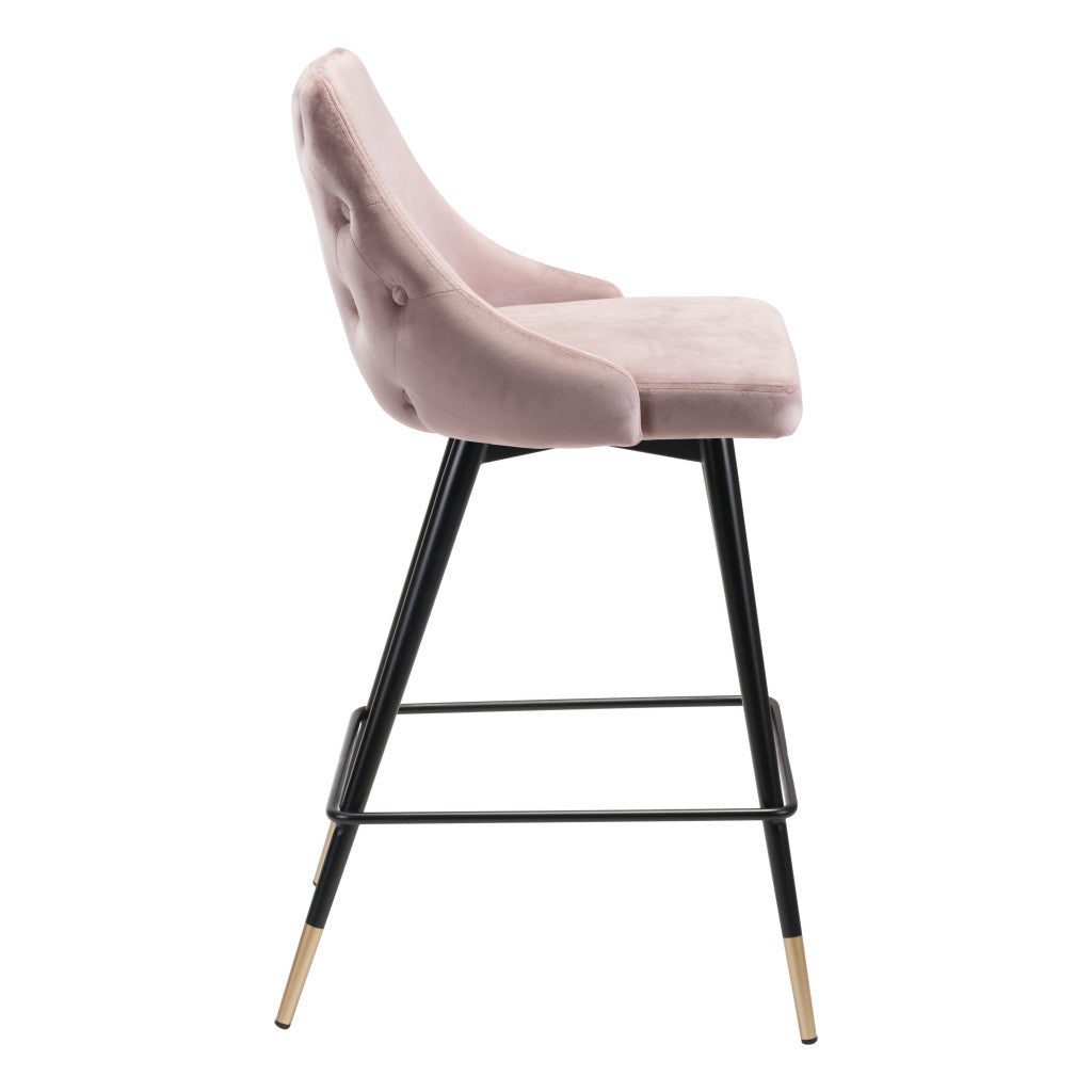 26" Pink And Black Steel Low Back Counter Height Bar Chair