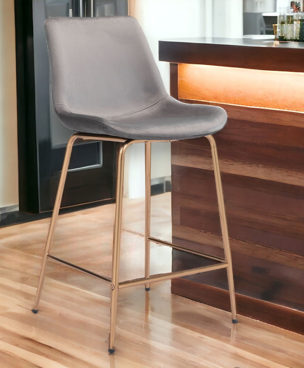 26 Gray And Copper Steel Low Back Counter Height Bar Chair