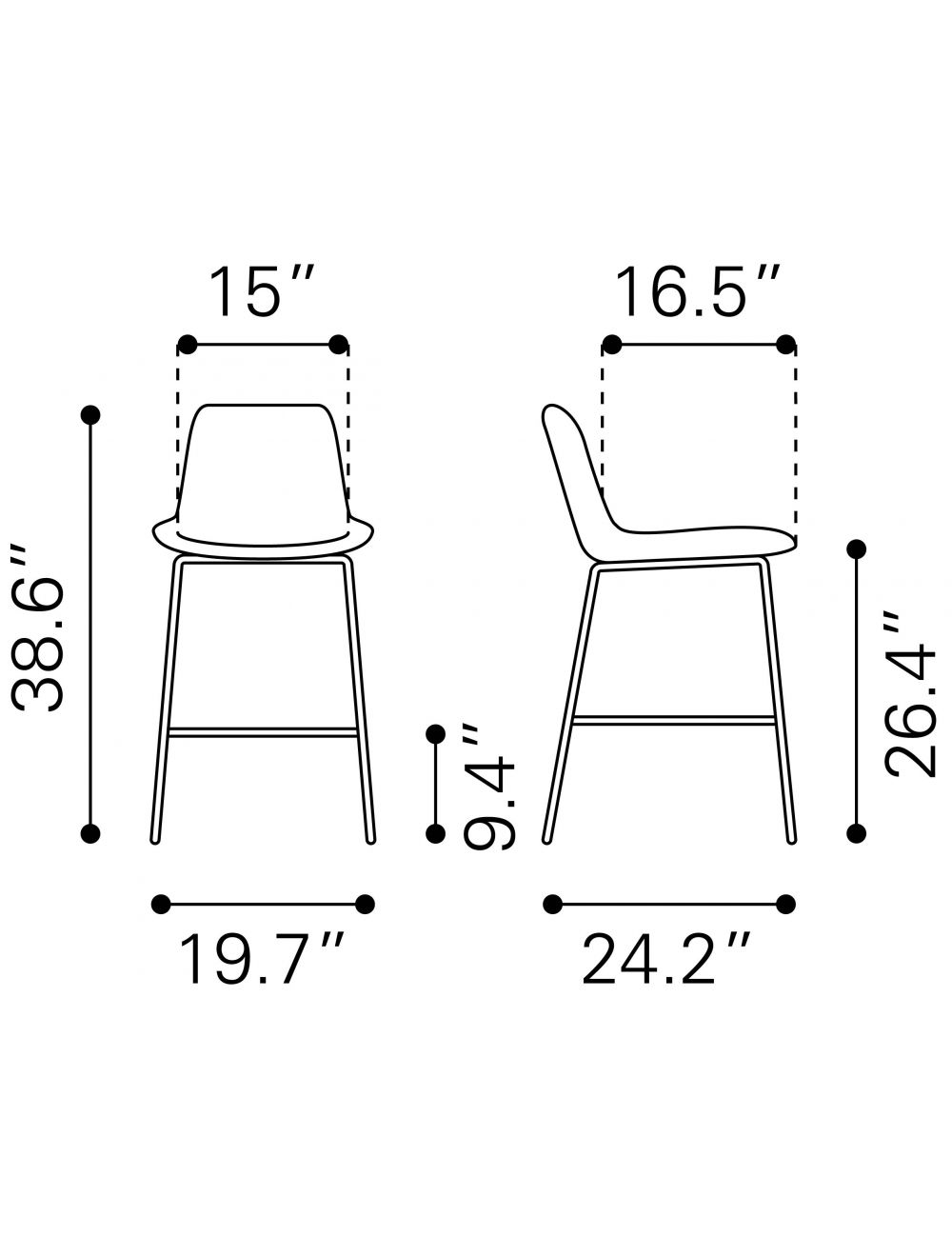 26" Green And Copper Steel Low Back Counter Height Bar Chair