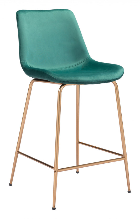 26" Green And Copper Steel Low Back Counter Height Bar Chair