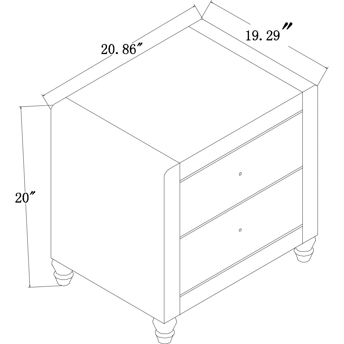 20" Beige Two Drawers Nightstand