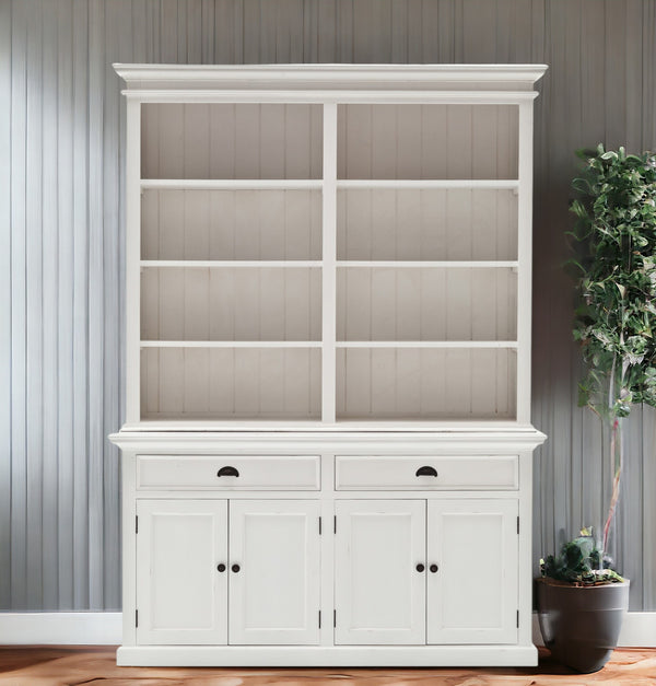 87 White Solid Wood Side Board with Hutch