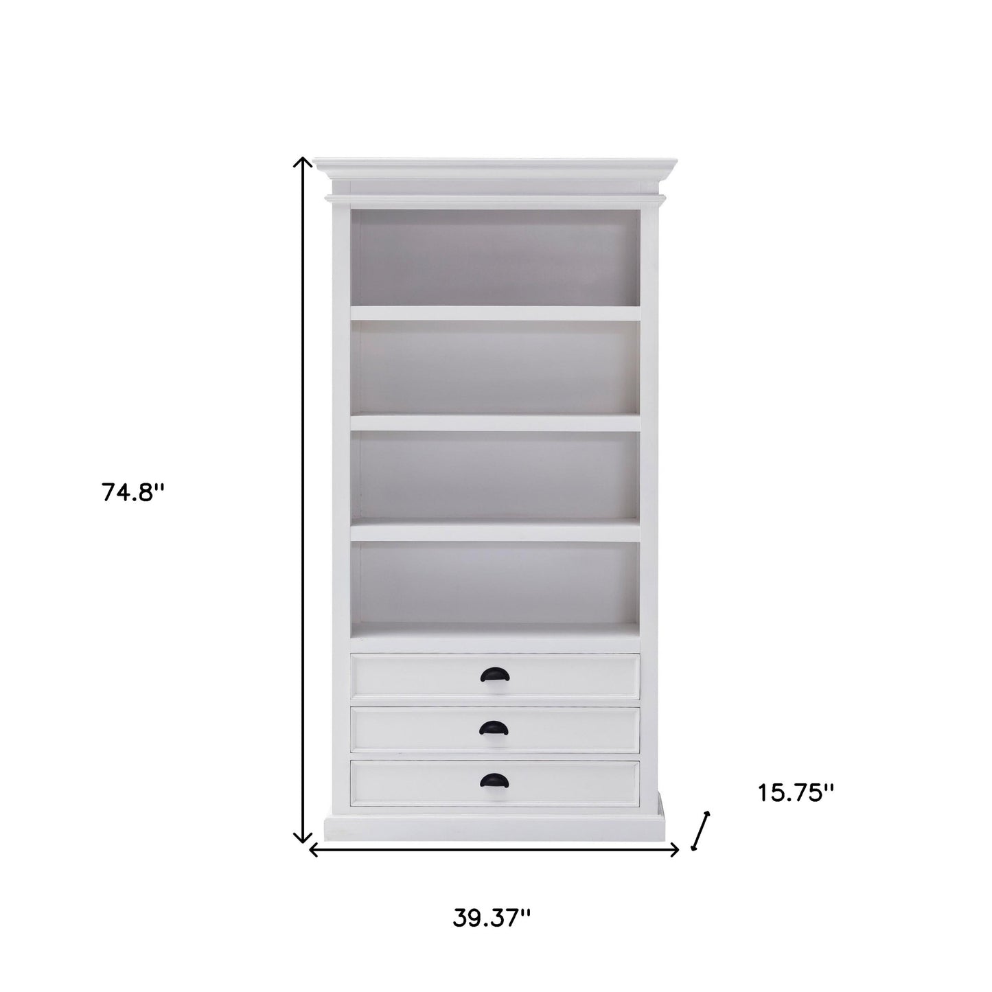 75" White Solid Wood Four Tier Bookcase