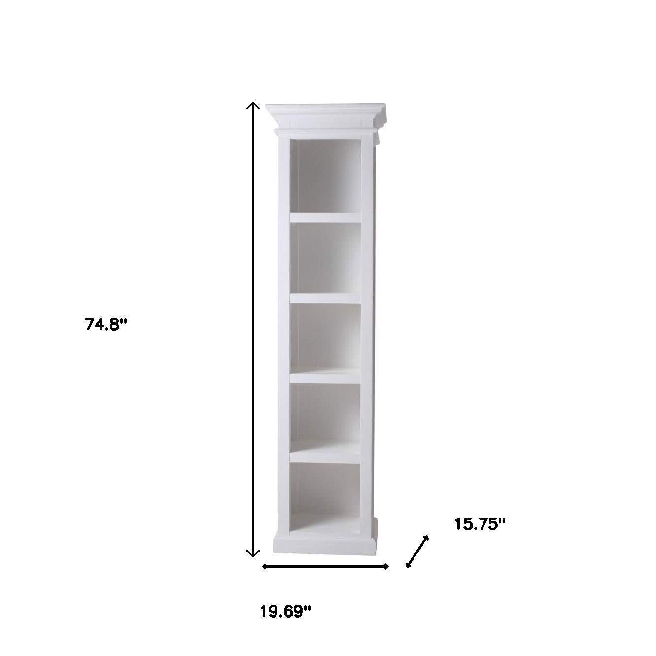 75" White Solid Wood Five Tier Bookcase