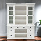 87" White Wood Bookcase with Glass Doors Drawers and Baskets