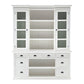 87" White Wood Bookcase with Glass Doors Drawers and Baskets