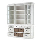 87" White Wood Bookcase with Glass Doors Drawers and Baskets