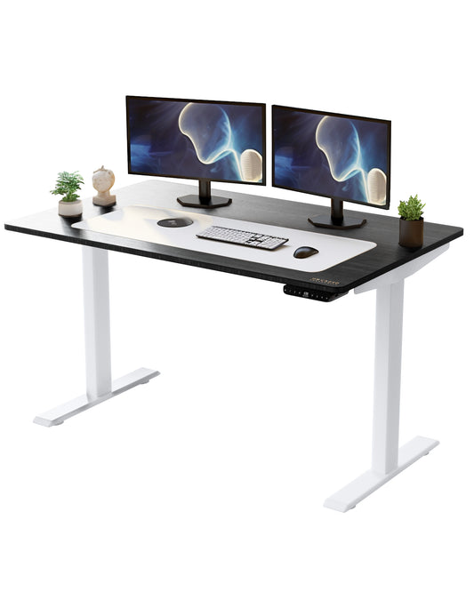 White and Black 52" Bamboo Dual Motor Electric Office Adjustable Computer Desk