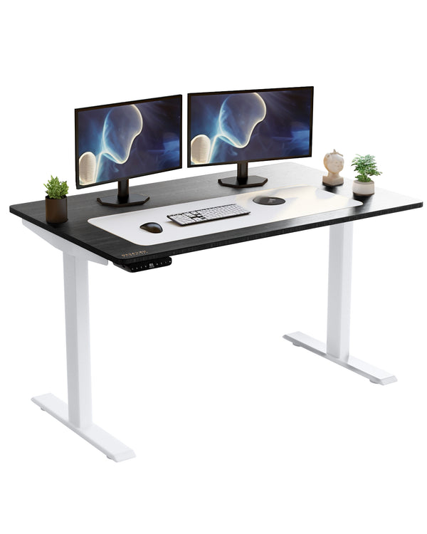 White and Black 52 Bamboo Dual Motor Electric Office Adjustable Computer Desk