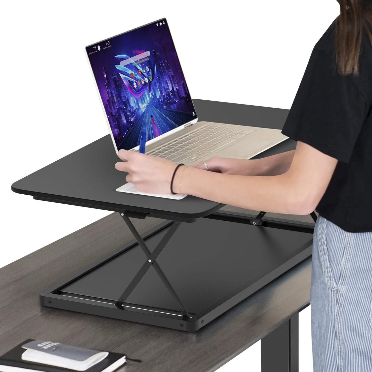 Small Black Adjustable Standing Desk Converter