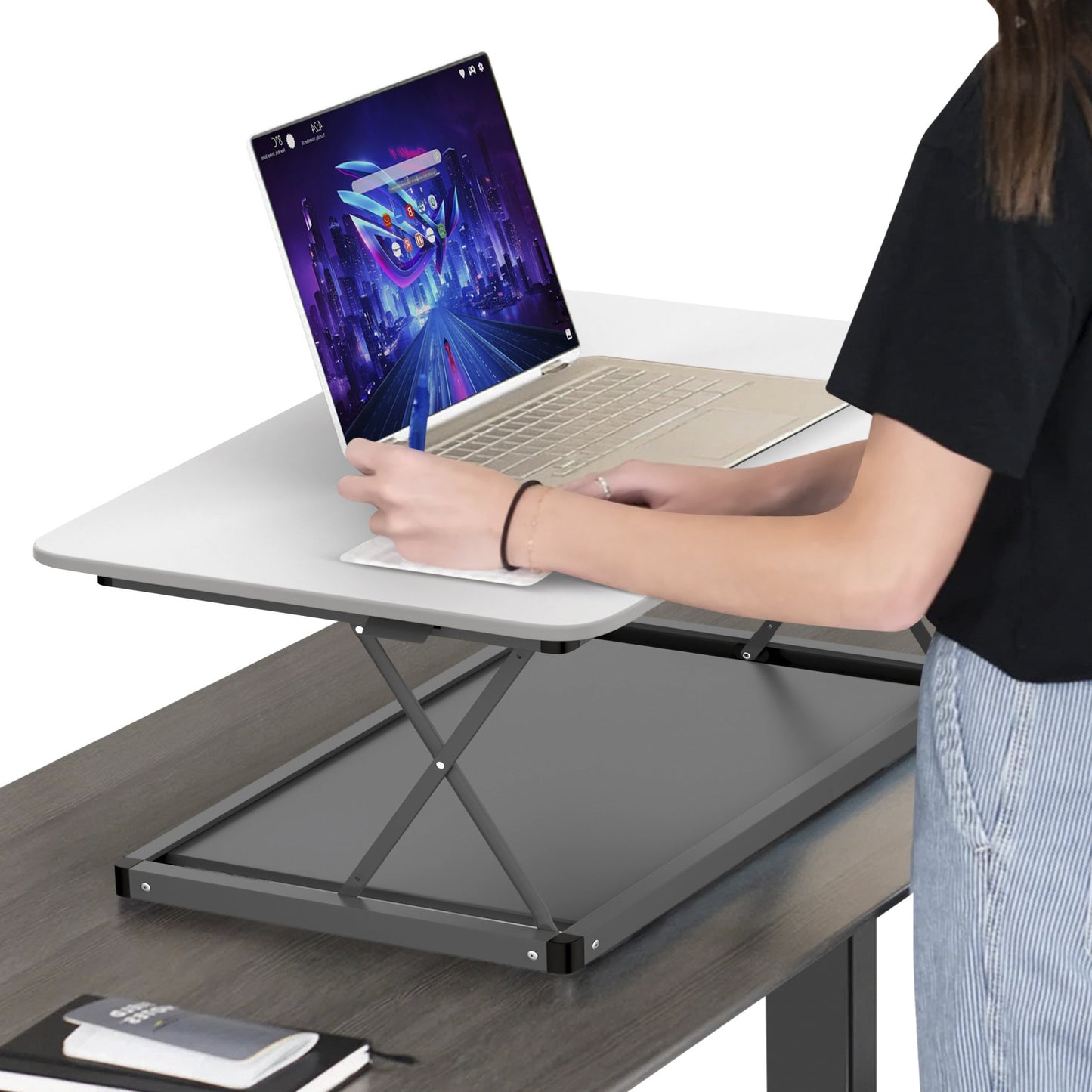 Small Silver Adjustable Standing Desk Converter