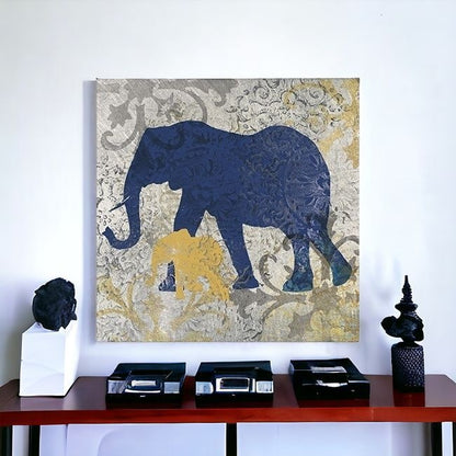 Exotic Blue And Gold Elephant Unframed Print Wall Art