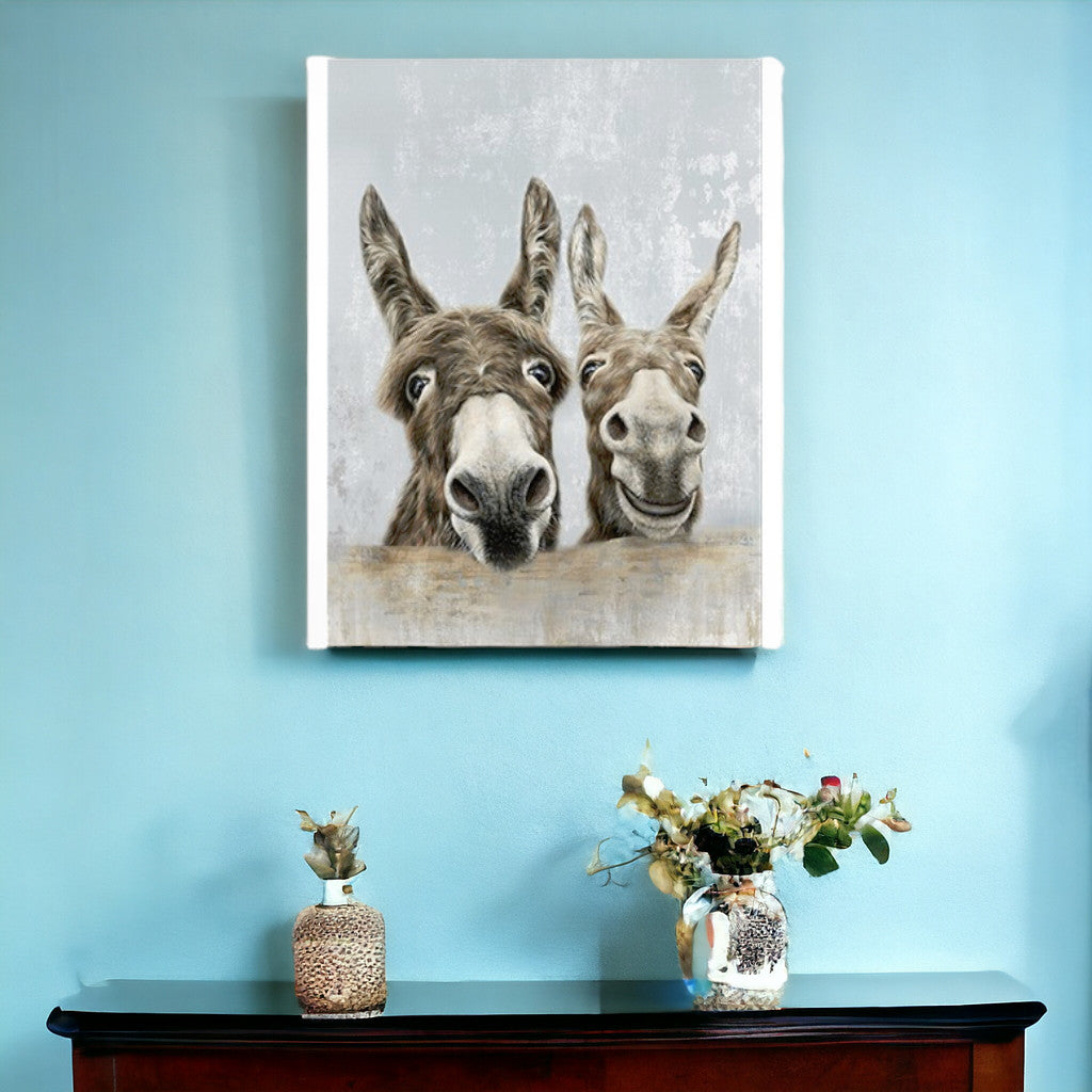 Cute Donkeys Canvas Unframed Print Wall Art